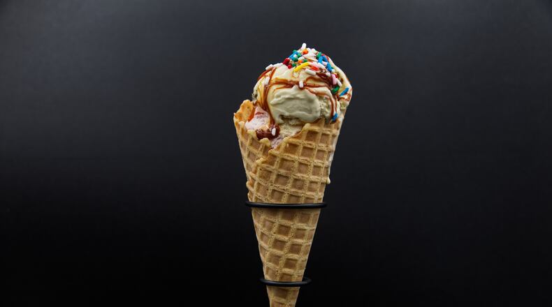 Ice cream on a waffle cone is displayed in Phoenix, Wednesday, Aug. 19, 2026. (AP Photo/Dario Lopez-Mills)