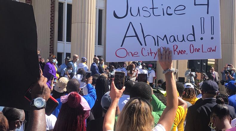 Supporters gathered for a rally in Ahmaud Arbery's honor in Brunswick on Friday, May 8, 2020. (Photo: Bert Roughton Jr. / For the AJC)