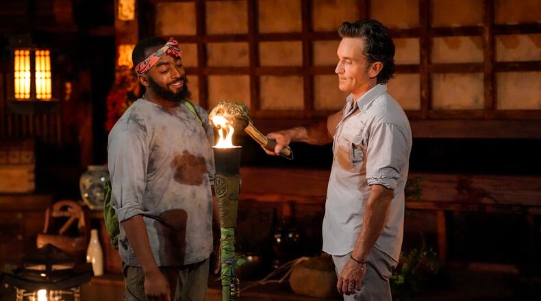 “Episode Several” – A rogue vote at the last tribal council launches a blame game throughout camp. Players must keep their balance to keep their game alive and win immunity. Then, castaways must decide between past loyalties and future strategies in one of the most important tribal councils of the season, on SURVIVOR, Wednesday, April 10 (8:00-9:30 PM, ET/PT) on the CBS Television Network, and streaming on Paramount+ (live and on demand for Paramount+ with SHOWTIME subscribers, or on-demand for Paramount+ Essential subscribers the day after the episode airs)*. Jeff Probst serves as host and executive producer.  Pictured (L-R): Tim Spicer and Jeff Probst at Tribal Council.  Photo: Robert Voets/CBS ©2023 CBS Broadcasting, Inc. All Rights Reserved.