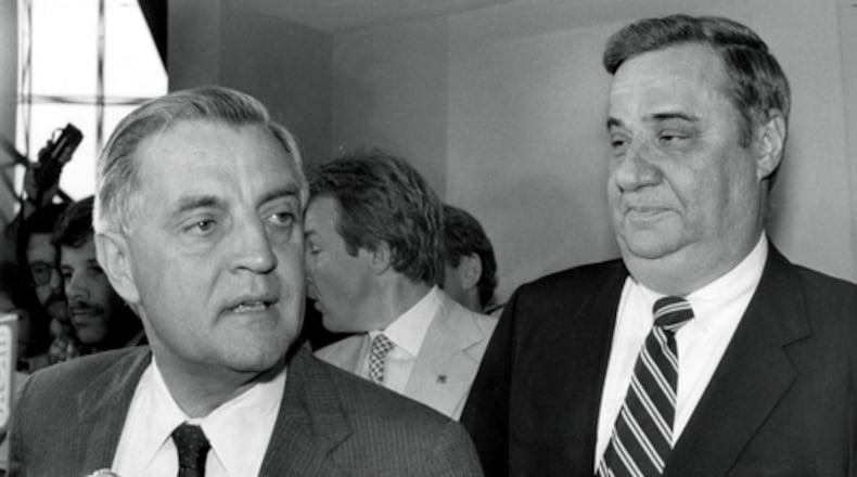 An attempt by former Vice President Walter Mondale (left), the 1984 Democratic presidential nominee, to install Lance as chair of the Democratic National Committee backfired badly at the party's convention in San Francisco. Lance complained in his memoir that Mondale persuaded him to take the post against his advice, then failed to support him when the media began to raise questions.