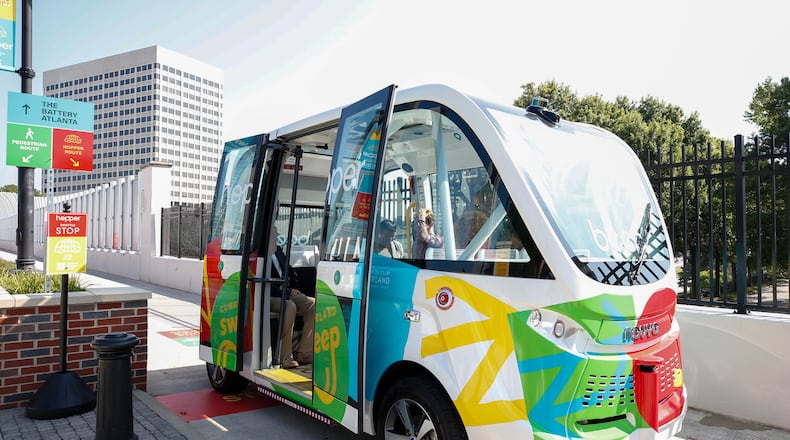 Beeps new autonomous shuttle, the Cumberland Hopper, started rolling earlier this summer. (Katelyn Myrick/katelyn.myrick@ajc.com)