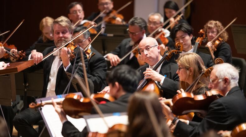 Associate concertmaster Justin Bruns and acting/associate principal cellist Daniel Laufer perform Thursday at Symphony Hall.