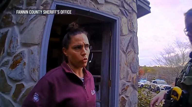 Brittany Patterson is arrested at her home by Fannin County deputies after her almost 11-year-old son, Soren, walked by himself to a store about a mile away. (Courtesy of Fannin County Sheriff's Office)