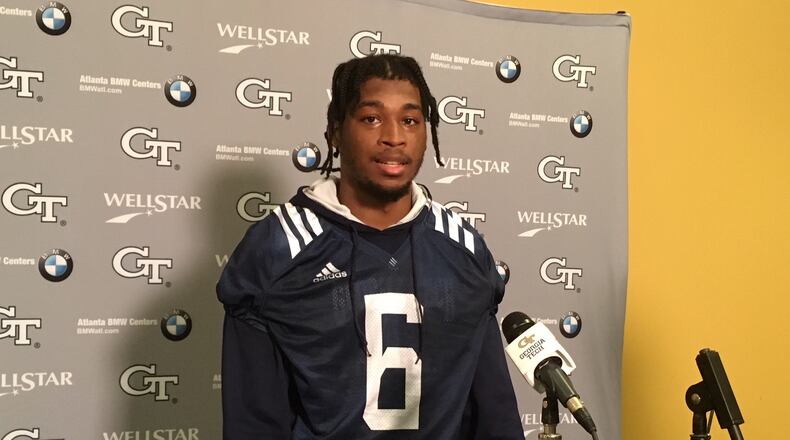 Georgia Tech cornerback Lamont Simmons addresses media after his team's practice September 9, 2018.