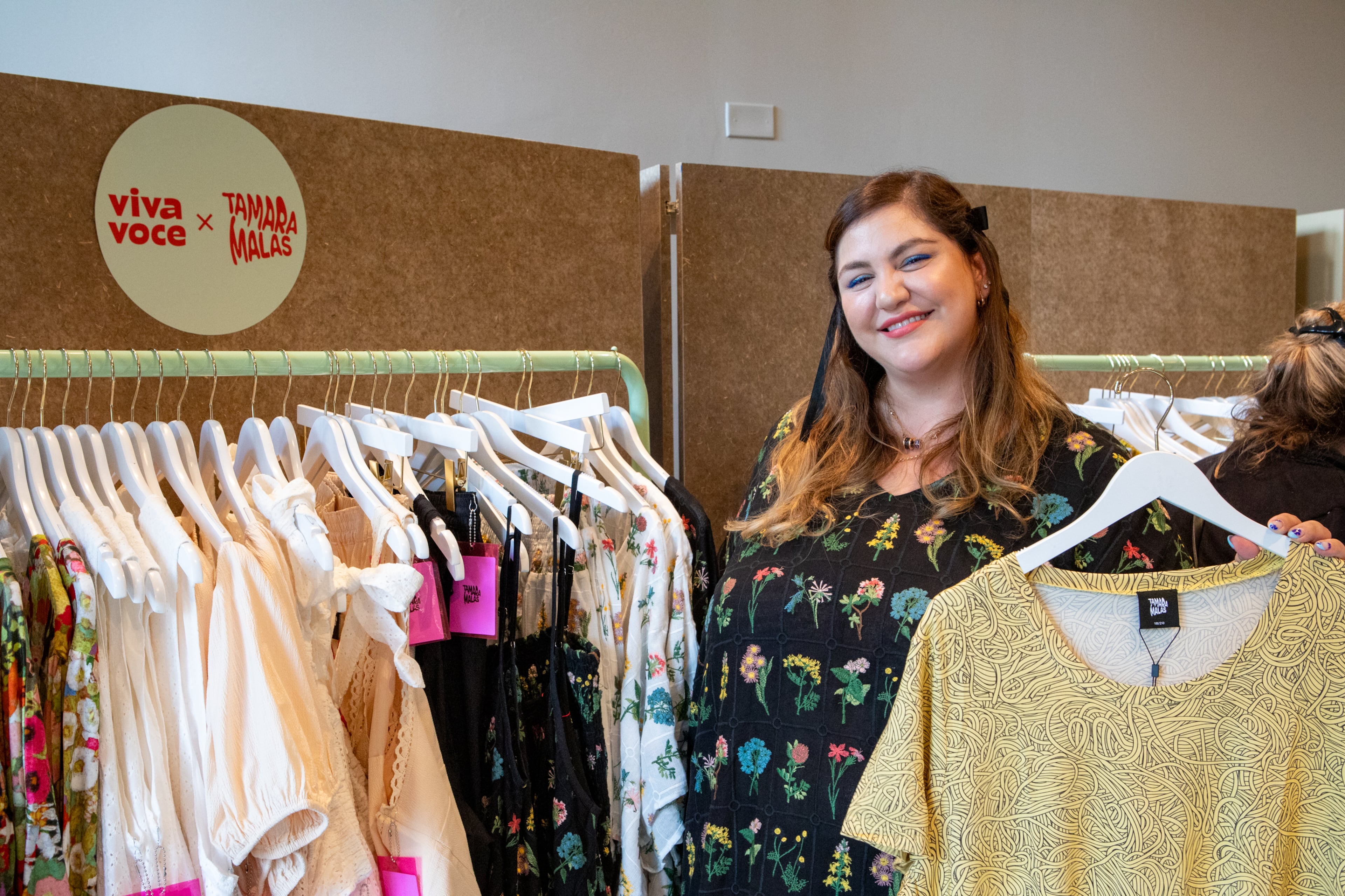 Tamara Malas, one of several designers whose clothing is available at Viva Voce, is in town for the grand opening of the size-inclusive fashion boutique on Wednesday, July 30, 2025, in Inman Park. (Jenni Girtman for The Atlanta Journal-Constitution)