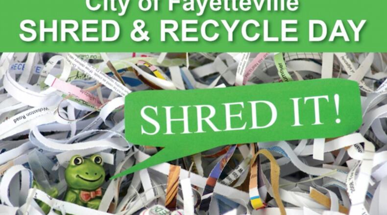 Fayetteville residents can drop off paper for shredding plus glass and electronics for recycling on Oct. 9. Courtesy City of Fayetteville