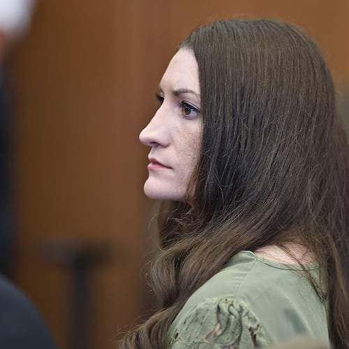 Defendant Lindsay Clancy watches jurors enter the courtroom during her murder trial on Friday, Sept. 4, 2026, in Plymouth, Mass. (Greg Derr/The Patriot Ledger via AP, Pool)