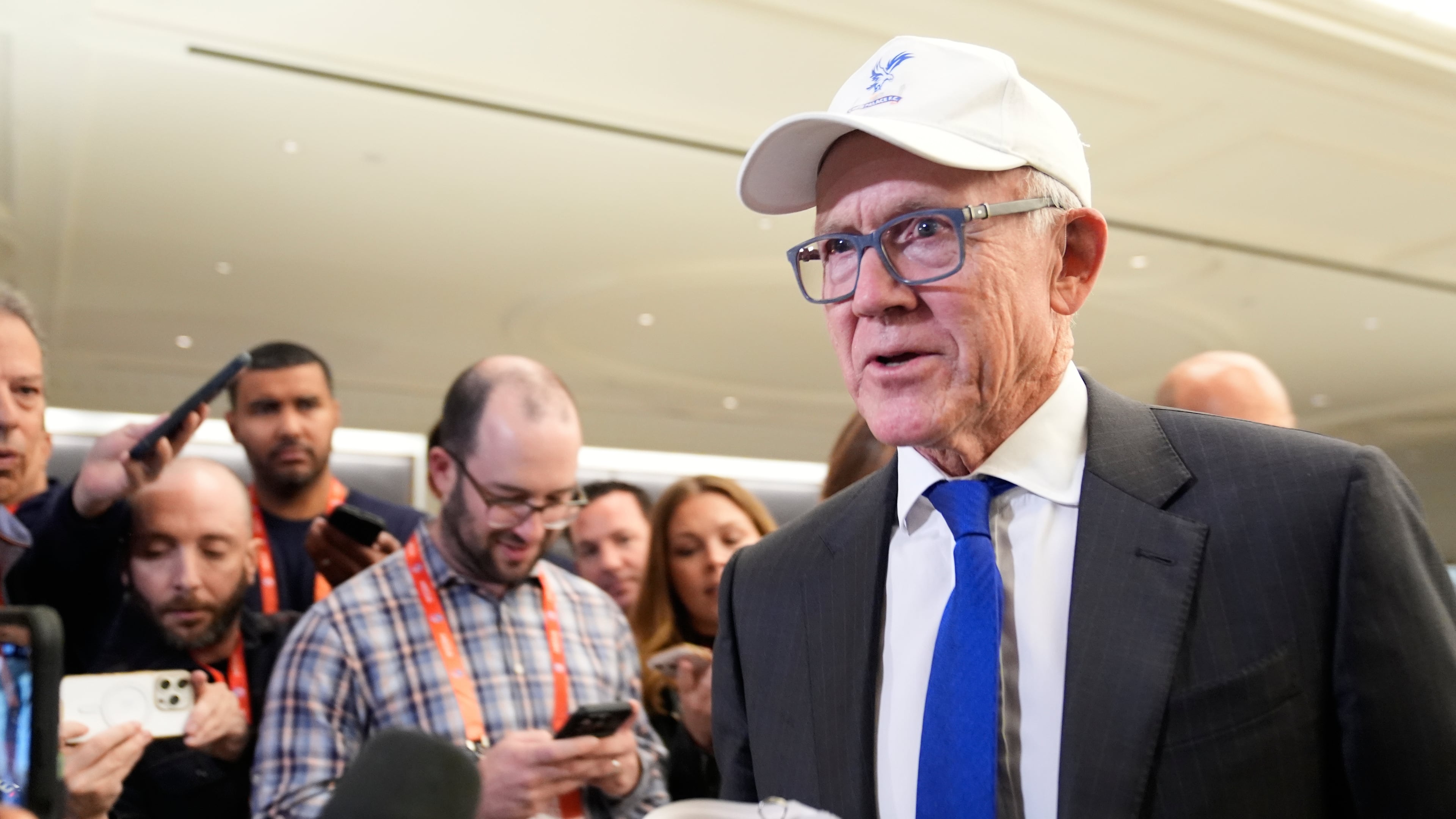 New York Jets owner Woody Johnson talks to reporters before attending an NFL owners meeting in New York, Tuesday, Oct. 21, 2025. (AP Photo/Seth Wenig)
