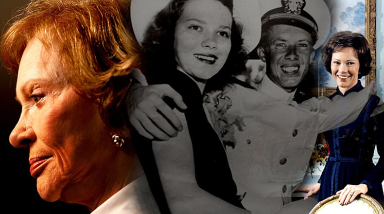 Rosalynn Carter, wife of former president Jimmy Carter, died last year. People in the Carters' southwest Georgia hometown of Plains have planned events to celebrate her around her birthday on Aug. 18.  (File photos)