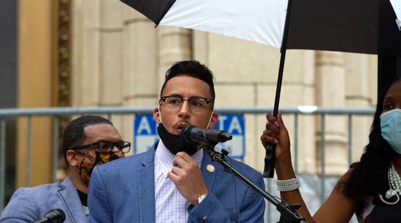 Councilman Antonio Brown announces the formation of a 70-member task force on the steps of  Atlanta City Hall on July 02, 2020.  STEVE SCHAEFER FOR THE ATLANTA JOURNAL-CONSTITUTION