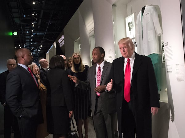 President Donald Trump, joined by Dr. Ben Carson, Trump’s daughter Ivanka and Sen. Tom Scott, R-S.C., visit the Ben Carson exhibit as they tour the museum. (Kevin Dietsch / Getty Images)