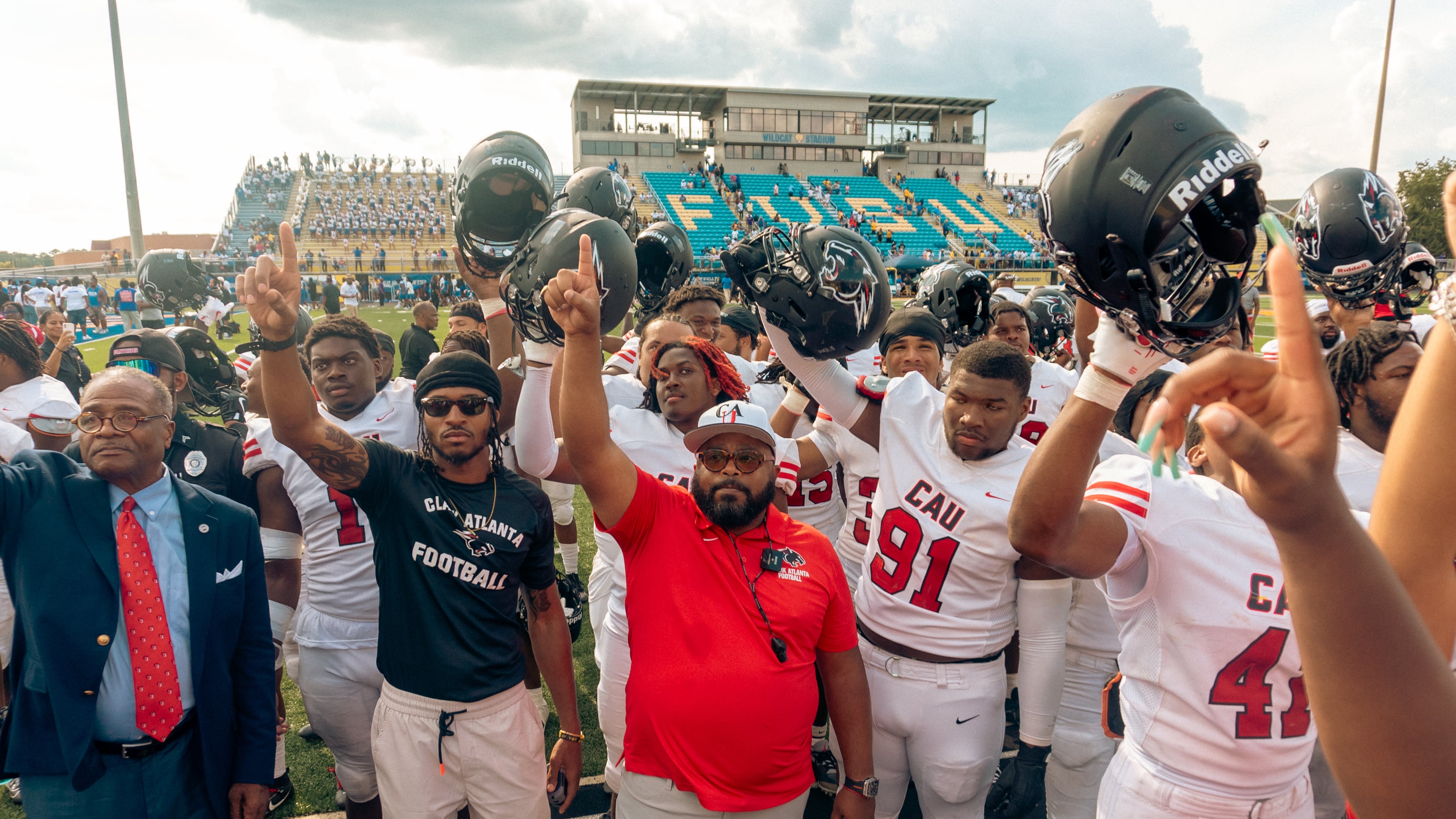 Coach Teddy Keaton (center), an affable coach with a successful track record at Stillman and Allen University, saw potential in the Clark Atlanta opportunity. (Courtesy of Clark Atlanta)
