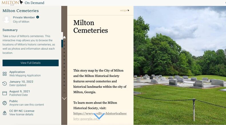 Milton has developed a web-based interactive map of the city’s 27 cemeteries. (Courtesy City of Milton)