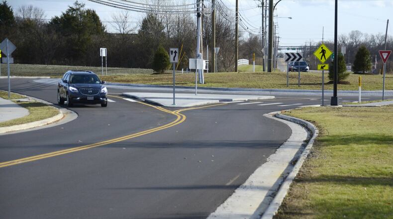 The Butler County Engineer’s Office wrapped up the Gilmore Road/Hamilton-Mason Road roundabout two days early. It’s the 18th roundabout in the county, which gives the Butler County 24 in total. The county has several more planned to be constructed in the next two years. Pictured is Fairfield Twp. roundabout at Gilmore and Hamilton-Mason roads. MICHAEL D. PITMAN/STAFF
