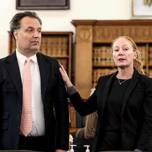 Defense attorney Kelli Porges, right, introduces her client, murder defendant Brian Walshe, to prospective jurors in Norfolk Superior Court in Dedham, Mass., Tuesday, Nov. 18, 2025. (Mark Stockwell/Boston Herald via AP, Pool)