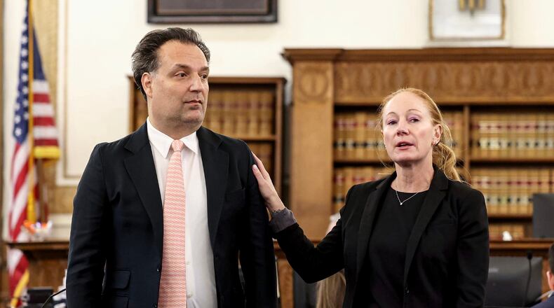 Defense attorney Kelli Porges, right, introduces her client, murder defendant Brian Walshe, to prospective jurors in Norfolk Superior Court in Dedham, Mass., Tuesday, Nov. 18, 2025. (Mark Stockwell/Boston Herald via AP, Pool)