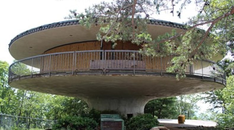 The site of the Barker "Spaceship" House razed in 2017 will become an overlook for the Sawnee Mountain Preserve, according to plans by Forsyth County Parks & Recreation. AJC file photo