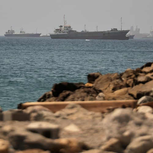 Tankers and cargo vessels are seen in the Gulf of Oman, along shipping routes linking the Strait of Hormuz and the Arabian Sea, Tuesday, June 16, 2026. (AP Photo)