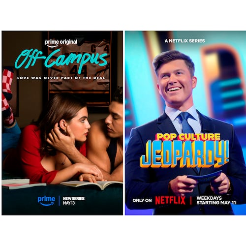 This combination of images shows promotional art for "Dutton Ranch," from left, "Off Campus," and "Pop Culture Jeopardy!" (Paramount+/Prime/Netflix via AP)