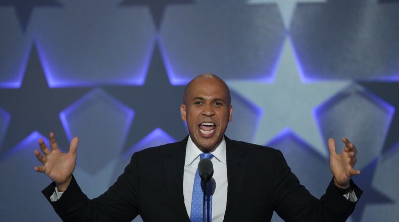 Sen. Cory Booker (D-NJ) delivers remarks on the first day of the Democratic National Convention at the Wells Fargo Center, July 25, 2016 in Philadelphia, Pennsylvania. An estimated 50,000 people are expected in Philadelphia, including hundreds of protesters and members of the media. The four-day Democratic National Convention kicked off July 25. (Photo by Alex Wong/Getty Images)