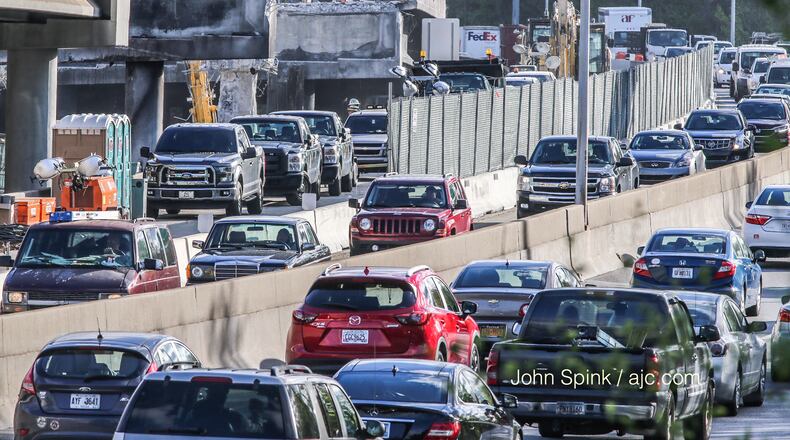 A southbound lane on the Buford-Spring Connector is open to traffic after the I-85 collapse. JOHN SPINK / JSPINK@AJC.COM