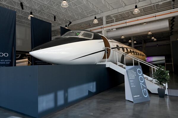 A G700 aircraft on display at Gulfstream Aerospace Corporation’s showroom in December. (Hyosub Shin/AJC)