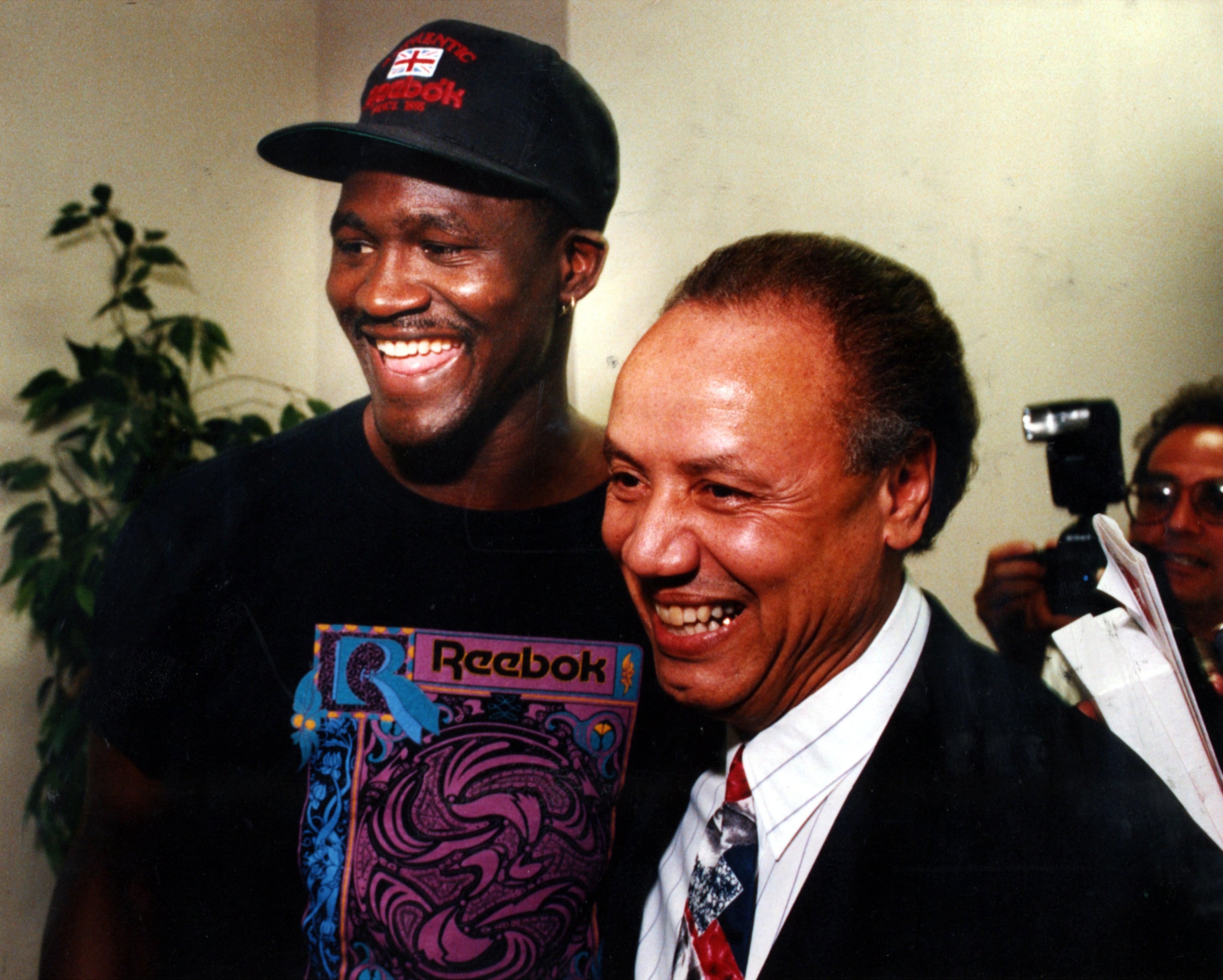 Atlanta Hawks forward Dominique Wilkins meets with new Hawks head coach Lenny Wilkens, Feb. 11, 1994. Photo credit: Rich Mahan.