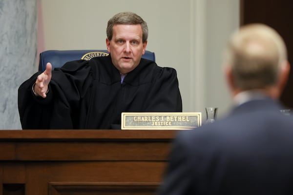 Justice Charlie Bethel speaks during a hearing in the Georgia Supreme Court at the Nathan Deal Judicial Center, Wednesday, June 17, 2026, in Atlanta. (Jason Getz/AJC)