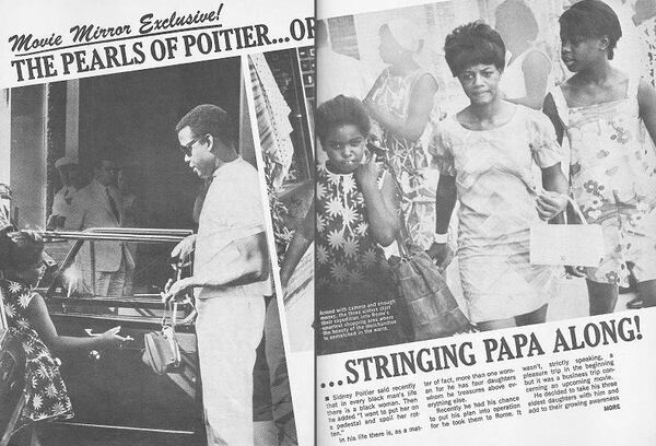 An article in the defunct Hollywood magazine Movie Mirror shows photos of a Poitier family trip to Rome, Italy. Constance Walker, goddaughter of Sidney Poitier, is seen walking between Gina and Sherri Poitier.