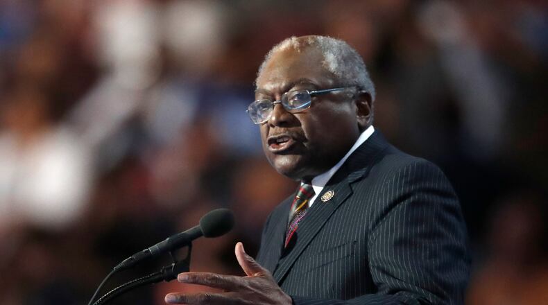 Rep. James Clyburn, D-SC, speaks during the final day of the Democratic National Convention in Philadelphia , Thursday, July 28, 2016. (AP Photo/Paul Sancya)