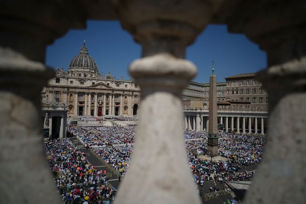 A view of St. Peter's Square during a Mass celebrated by Pope Leo XIV for the Jubilee of New Religious Associations on Pentecost Day at the Vatican, Sunday, June 8, 2025. (AP Photo/Andrew Medichini)