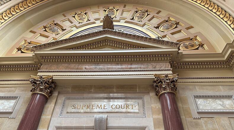 FILE - The entrance to the Wisconsin Supreme Court chambers is seen in the state Capitol in Madison, Wis., March 14, 2024. (AP Photo/Todd Richmond, File)