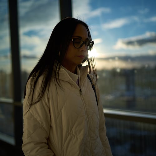 Ruth Wilson, who has lupus, leaves her monthly lupus-focused IV treatment at UMass Memorial Medical Center, Tuesday, Jan. 14, 2025, in Worcester, Mass. (AP Photo/David Goldman)