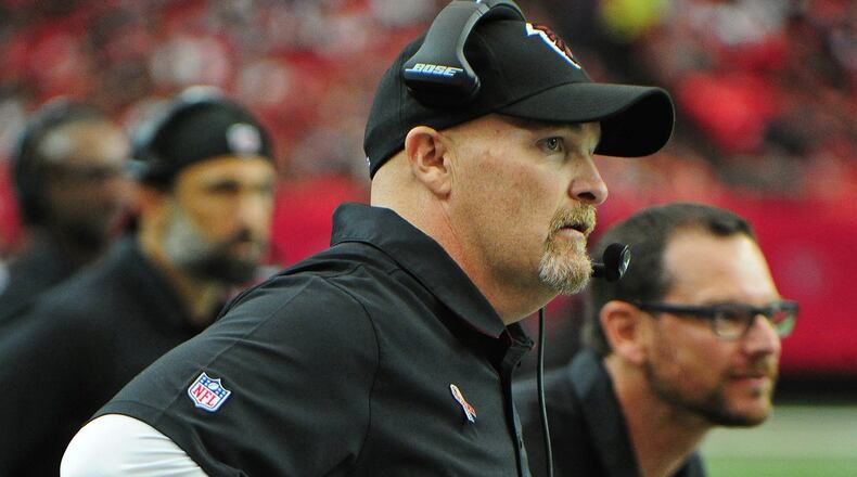 Head Coach Dan Quinn of the Atlanta Falcons watches the action against the Tampa Bay Buccaneers at the Georgia Dome on September 11, 2016 in Atlanta, Georgia. (Photo by Scott Cunningham/Getty Images)