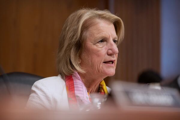 Sen. Shelley Moore Capito, R-W.Va., speaks during a hearing of the Senate Committee on Environment and Public Works on Capitol Hill, Wednesday, July 16, 2025, in Washington. (AP Photo/Mark Schiefelbein)