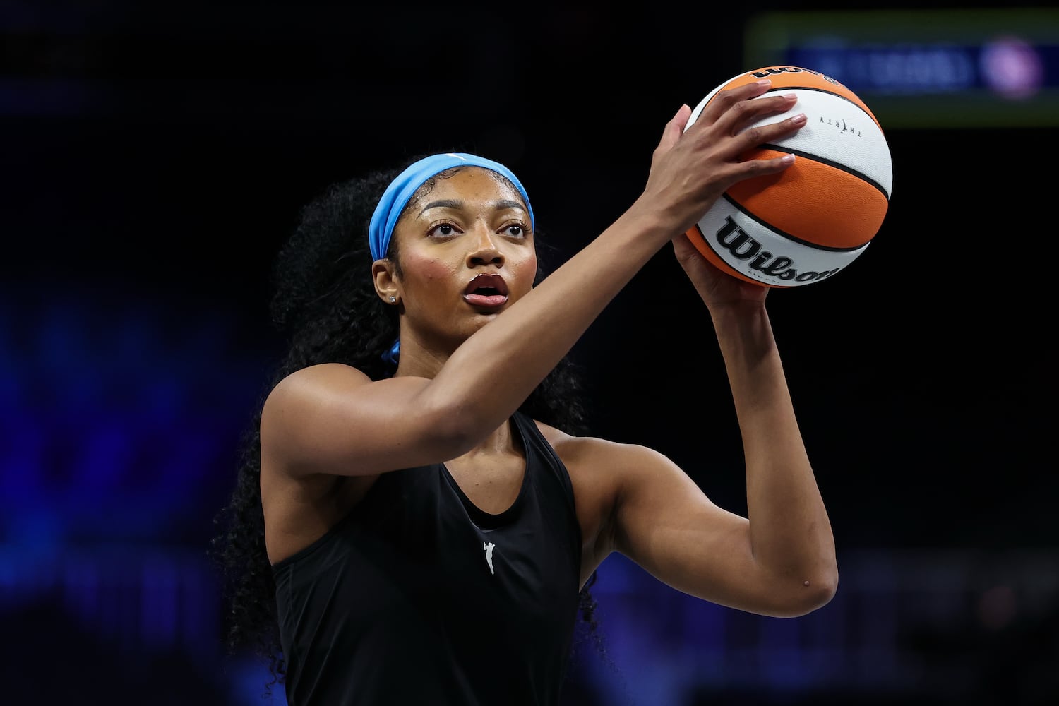 Dream forward Angel Reese shoots during pregame warmups before their game against the Aces on Sunday, May 17, 2026, at State Farm Arena in Atlanta. (Colin Hubbard for the AJC) 

