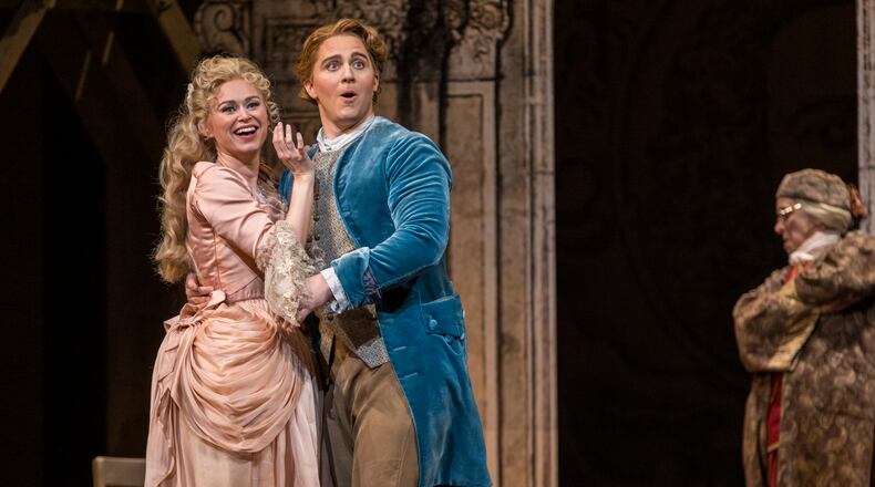 Jack Swanson (Candide) and Deanna Breiwick (Cunegonde) take risks in "Candide" that beautifully pay off. (Photos by Raftermen)