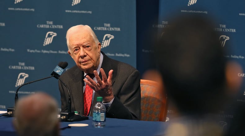 Former President Jimmy Carter discusses his cancer diagnosis at the Carter Center in 2015. Bob Andres, bandres@ajc.com