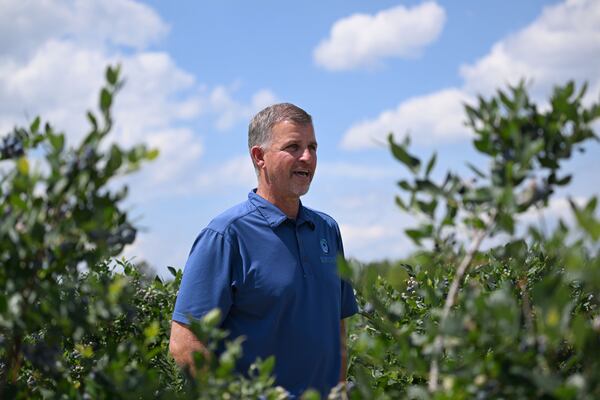 Derrin Wheeler, chief operating officer of MBG Marketing, speaks at Wrigley’s Fields on Tuesday, May 5, 2026, in Bristol, Georgia. Wheeler was born and raised in Alma, Georgia, and he's been working in the blueberry industry for decades. (Hyosub Shin/AJC)