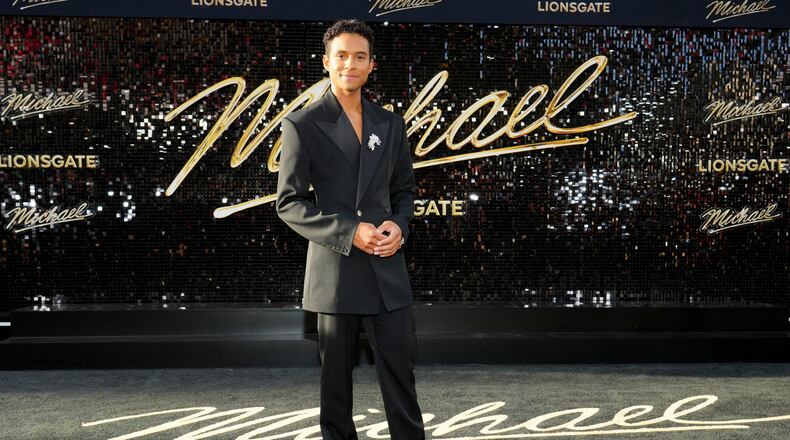 Jaafar Jackson arrives at the premiere of "Michael" on Monday, April 20, 2026, at the Dolby Theatre in Los Angeles. (Photo by Jordan Strauss/Invision/AP)