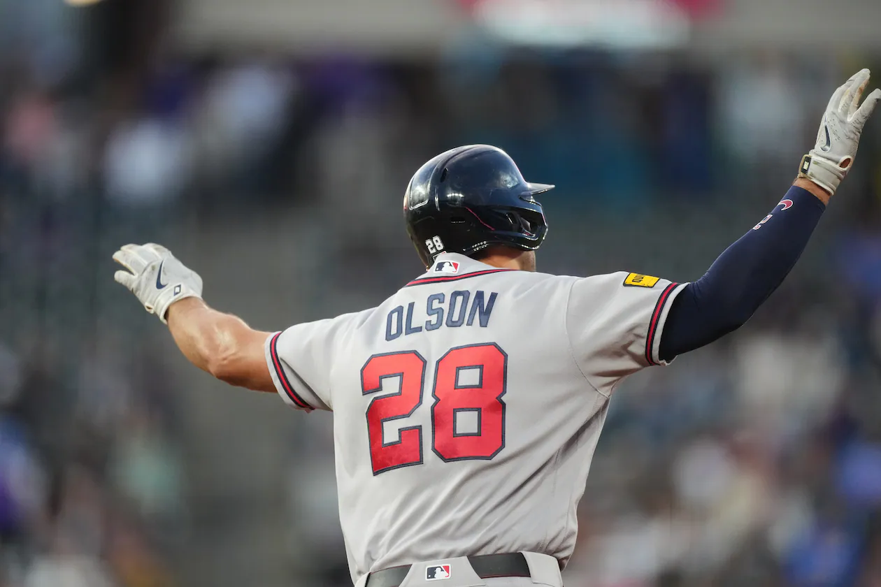 Braves first baseman Matt Olson circles the bases after hitting a solo home run off Rockies starting pitcher José Quintana on Friday, May 1, 2026, in Denver. It was Olson’s 10th homer of the season. (David Zalubowski/AP)