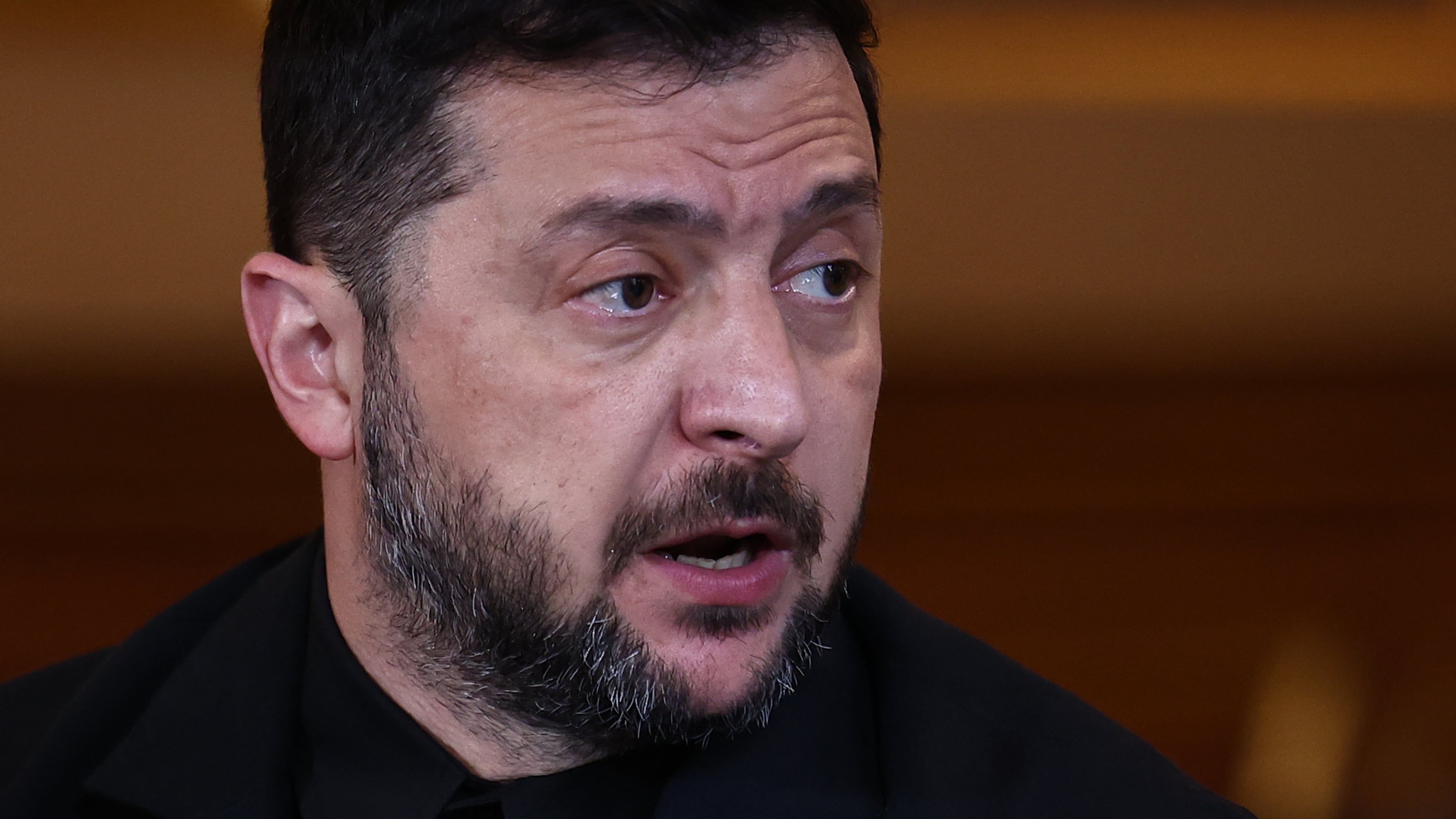 Ukraine's President Volodymyr Zelenskyy, speaks during a 'Coalition of the Willing' meeting of international partners on Ukraine at the Foreign, Commonwealth, and Development Office (FCDO) in central London, Friday Oct. 24, 2025. (Henry Nicholls/Pool Photo via AP)
