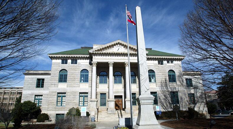 This obelisk was built in 1908, long before there was a Decatur Square built up around it.