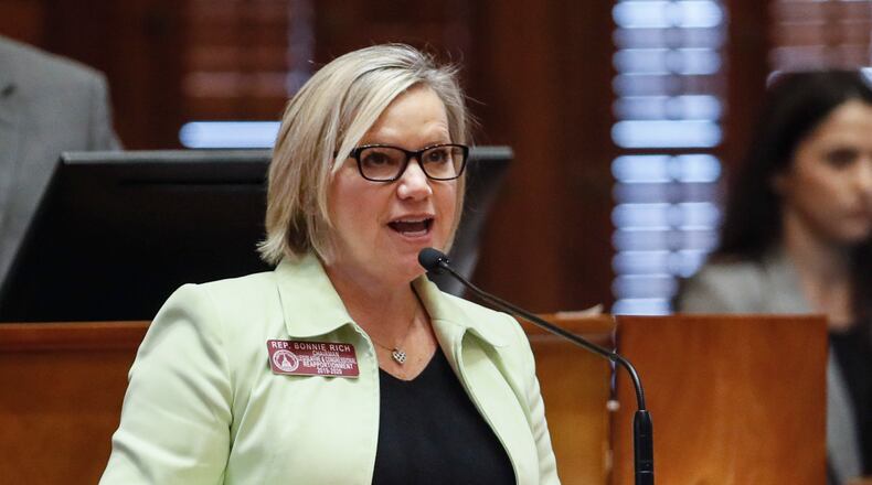 January 15, 2020 - Atlanta - Rep. Bonnie Rich, R - Suwanee, speaks during morning orders as the Georgia 2020 General Assembly continued for it's third legislative day. Bob Andres / bandres@ajc.com