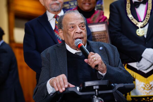 Former U.S. Ambassador and Atlanta Mayor Andrew Young, pictured at the Capitol in Atlanta earlier this year, has helped mentor Kabir Sehgal, his godson. (Arvin Temkar/AJC)