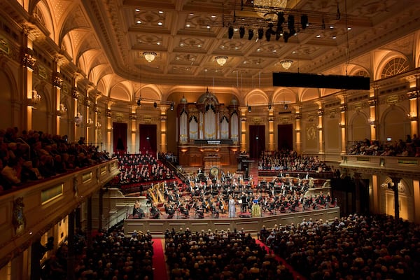 Ivan Fischer conducts the Budapest Festival Orchestra and the Netherlands Radio Choir performing Mahler's Symphony nr. 2 in the Concertgebouw in Amsterdam, Netherlands, Saturday, May 10, 2025. (AP Photo/Peter Dejong)