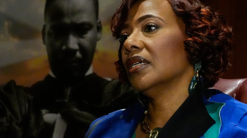Bernice King speaks during an interview, Wednesday, Jan. 14, 2026, in Atlanta. (AP Photo/Mike Stewart)