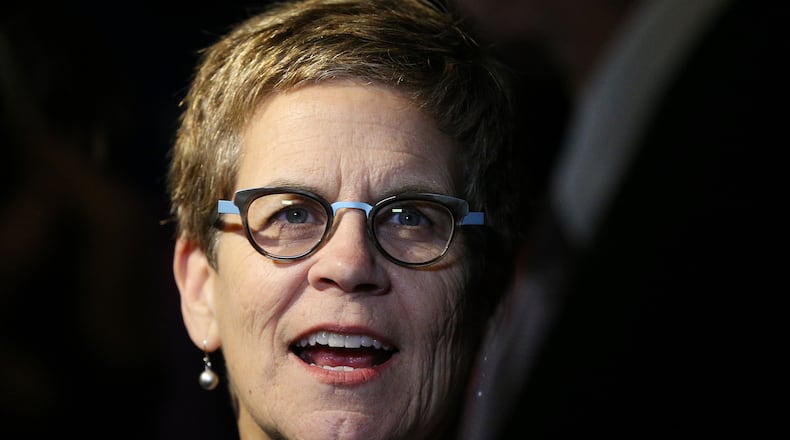 Former Atlanta City Council President Cathy Woolard speaks to the media while attending the Mary Norwood election night party at the Park Tavern in the Atlanta mayoral runoff on Tuesday, Dec. 5, 2017, in Atlanta. (Curtis Compton/ccompton@ajc.com)