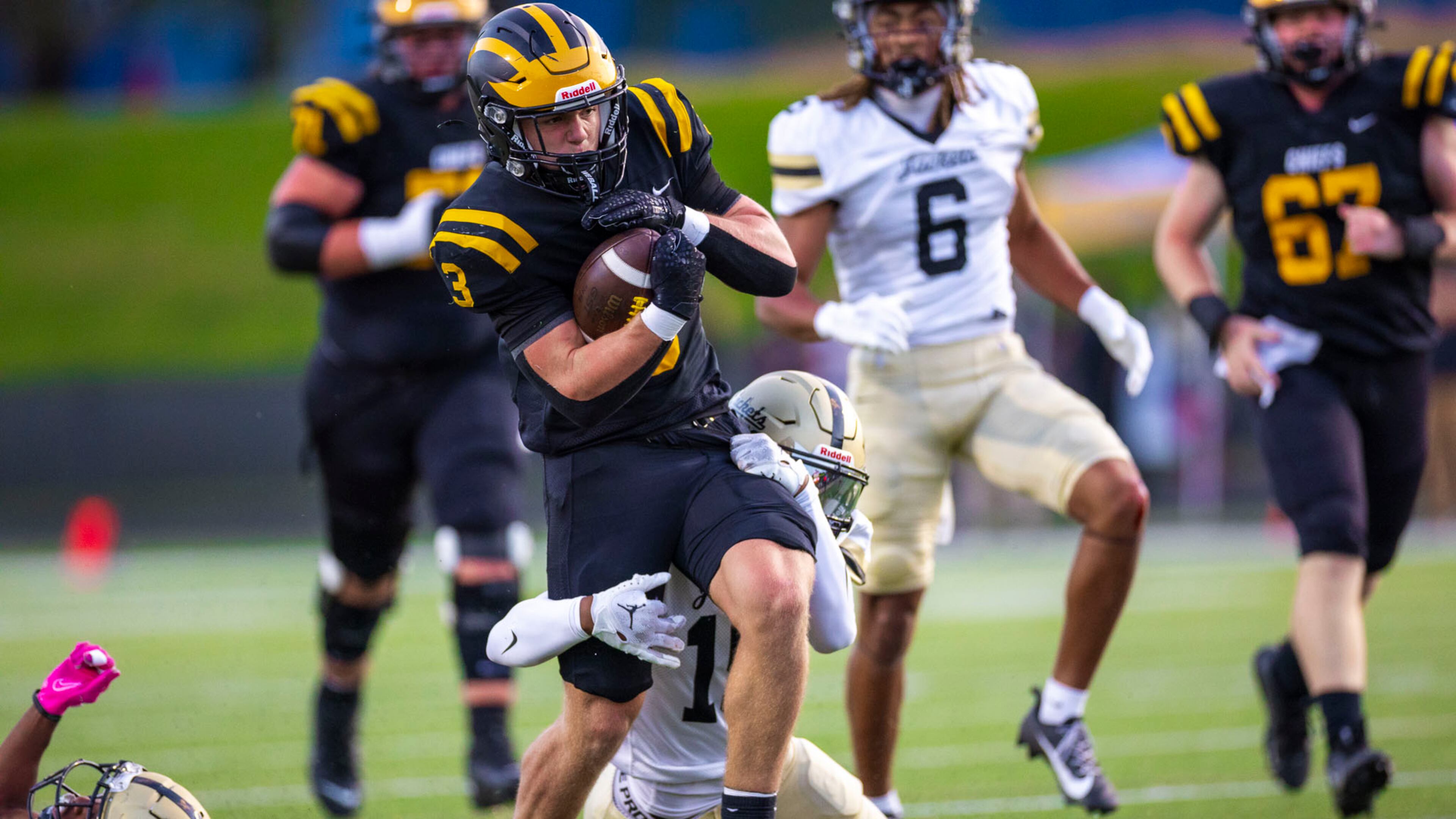 Sequoyah fullback Will Rajecki rushed for 253 yards and seven touchdowns on 27 carries against Sprayberry at Skip Pope Stadium on Friday (Oscar Guevara Saenz for the AJC)