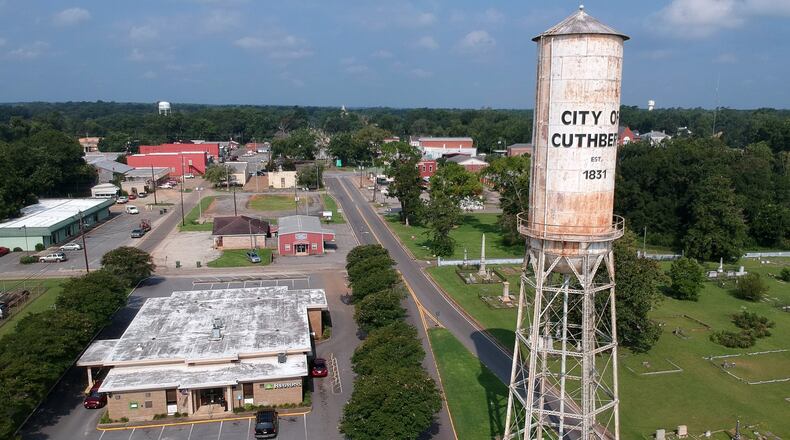 August 24, 2018 Cuthbert - Arial view of the city of Cuthbert in Randolph County on Friday, August 24, 2018. An elections board in southwestern Georgia defeated a contentious proposal Friday to close seven rural voting locations before November’s election following overwhelming opposition to the idea. The precinct closure proposal received widespread criticism because it could have reduced turnout in a majority African-American county, where some voters without a car would have had to walk 10 miles to reach one of the two remaining precincts in the county. Randolph County has a 31 percent poverty rate, according to the U.S. Census. HYOSUB SHIN / HSHIN@AJC.COM
